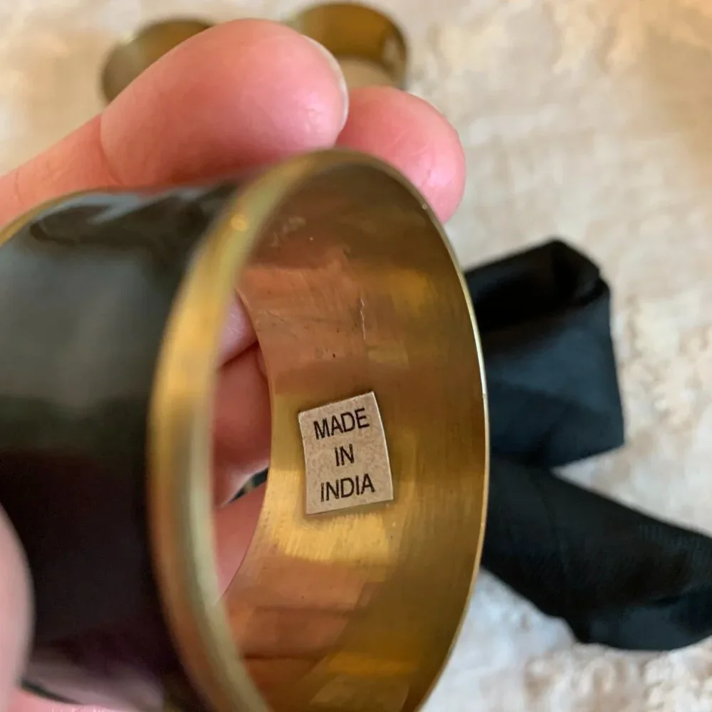 Napkin Rings Set of 6 Black Enamel and Brass Vintage Ralph Lauren Style Elegant